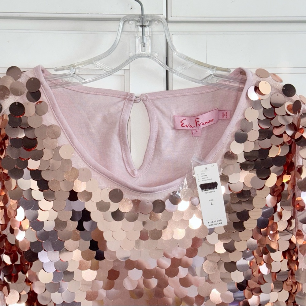 Anthropologie Rose Gold Sequin Short-Sleeve Tunic - Picture 4 of 16
